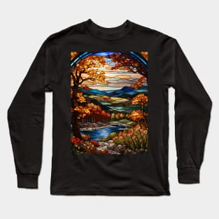Stained Glass Window Of Autumn Scenery Long Sleeve T-Shirt